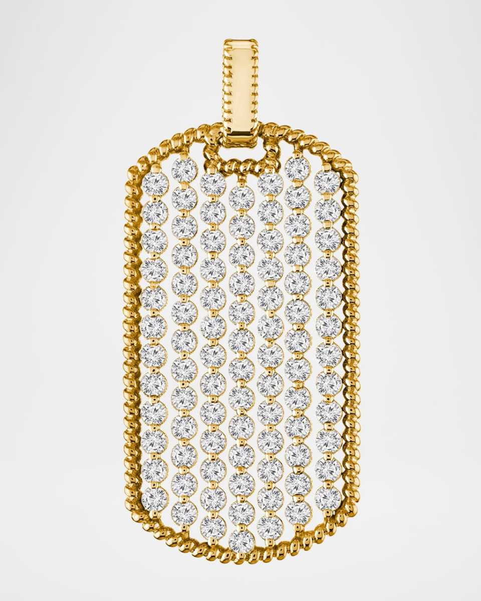 18K Yellow Gold Braided Edge Diamond Dog Tag Pendant, 3.00tcw